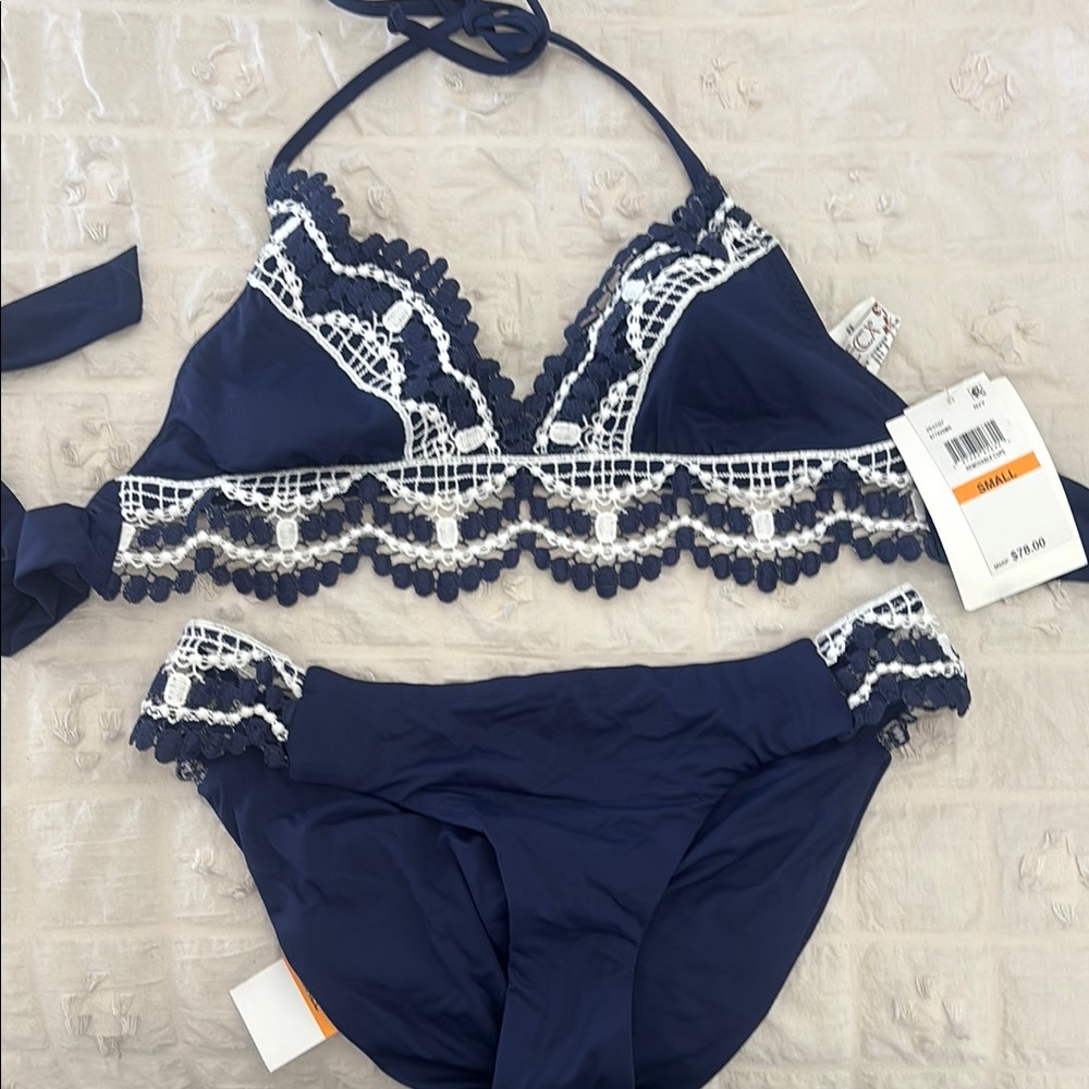 Navy and White Bikini Set